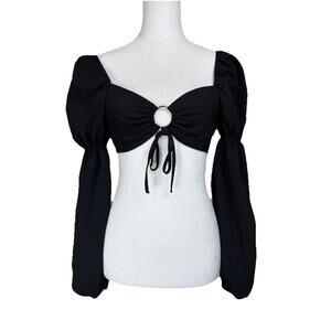 Divided H&M Women’s Crop Top Size Small Black Long Sleeves Whimsy Goth‎ Club